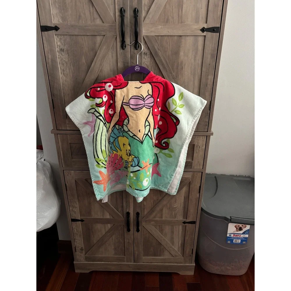 Disney Ariel The Little Mermaid Hooded Towel Poncho Beach Bath Wrap Kids Red
